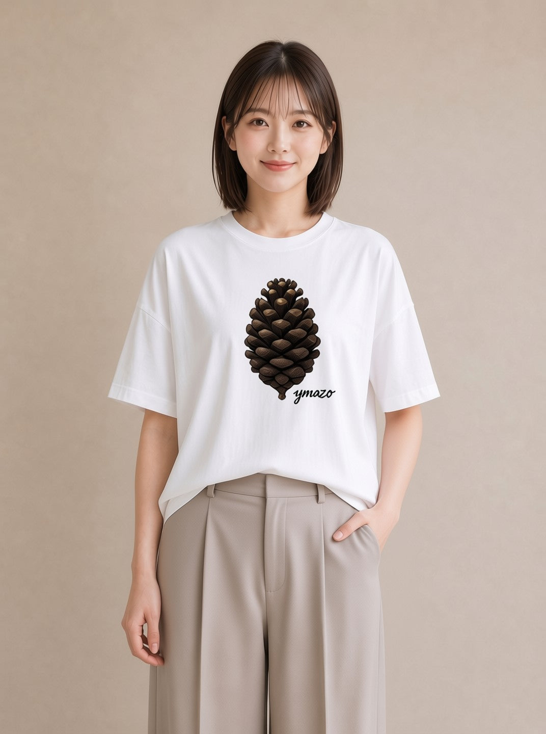 Tシャツ レディース 松ぼっくり 植物 ボタニカル イラスト 北欧風 ビーチ デイリーウェア 白T