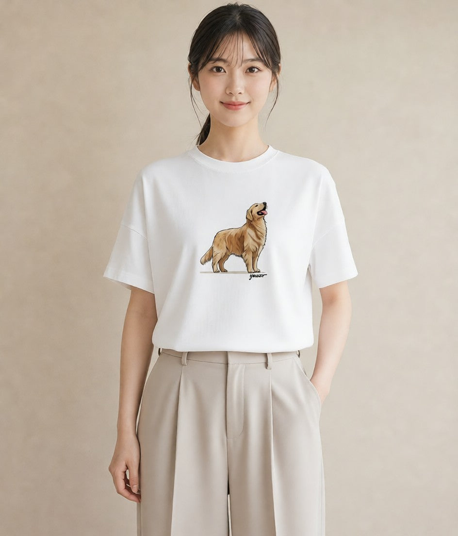 半袖Tシャツ レディース ゴールデンレトリバー ゴールデン 犬 いぬ イラスト ラフカジュアル 母娘コーデ 自分用 白T