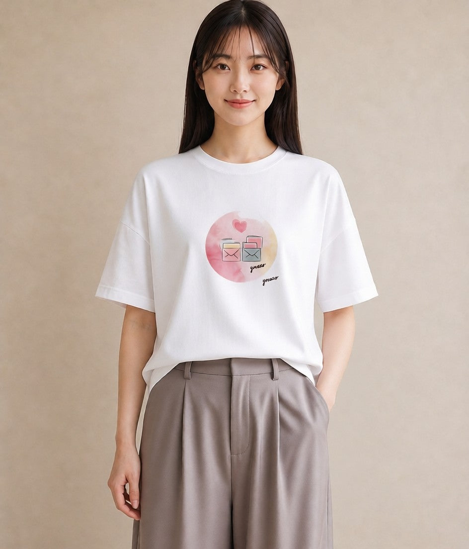 Tシャツ レディース 封蝋 手紙 アンティーク ナチュラル イラスト きれいめ 帰省 ラフ 白T