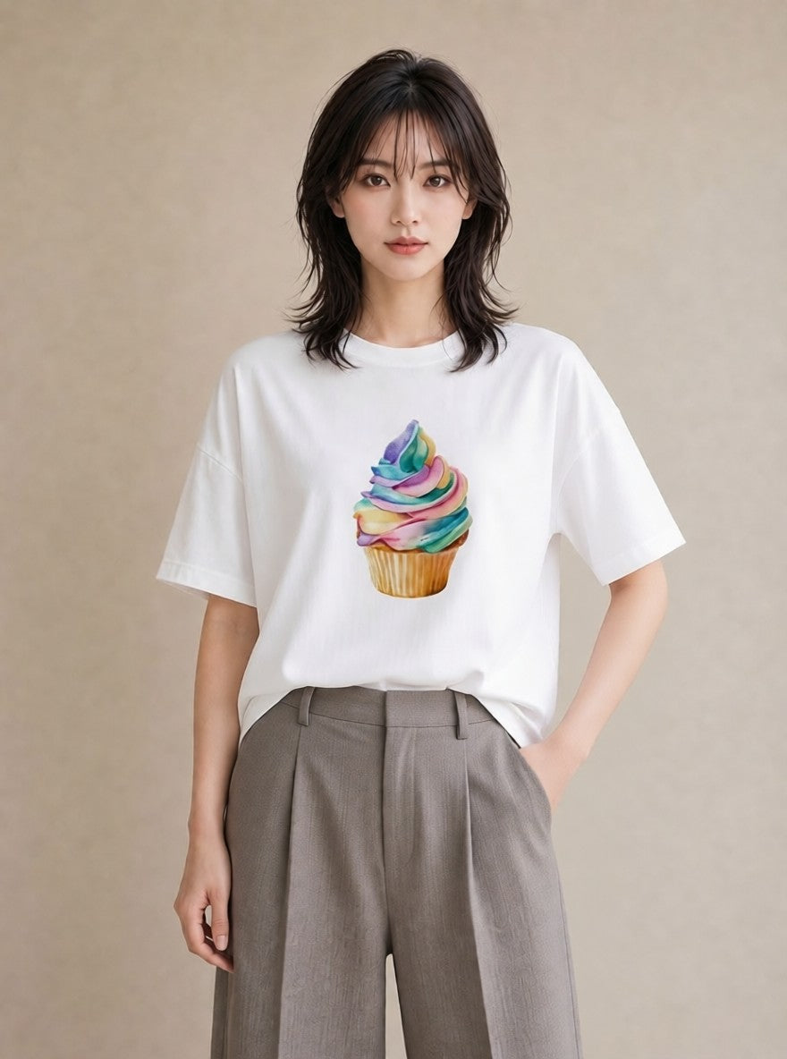 グラフィックTシャツ レディース マカロン 食べ物 フード イラスト カフェコーデ ママ カフェ服 白T