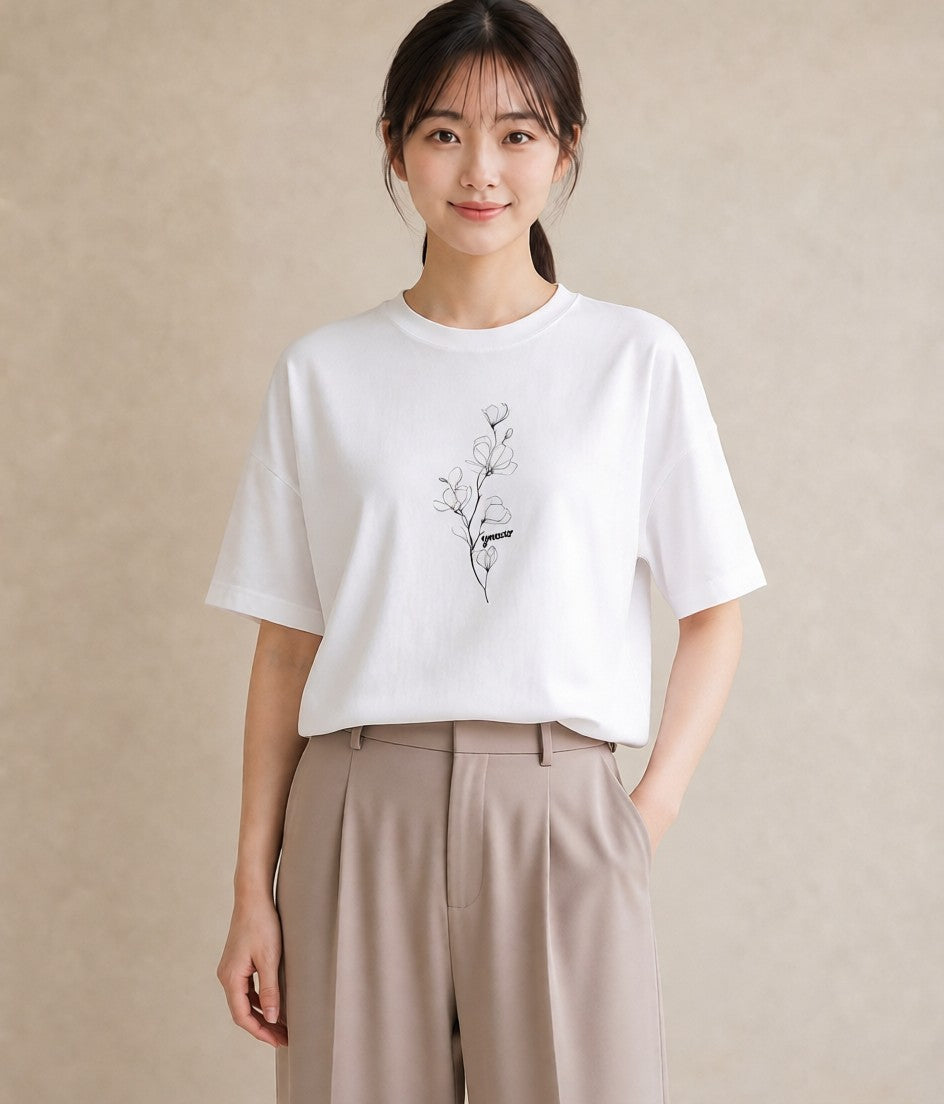 プリントTシャツ レディース さくら 桜 桜の枝 イラスト ニュアンス ラフ レイヤード 白T