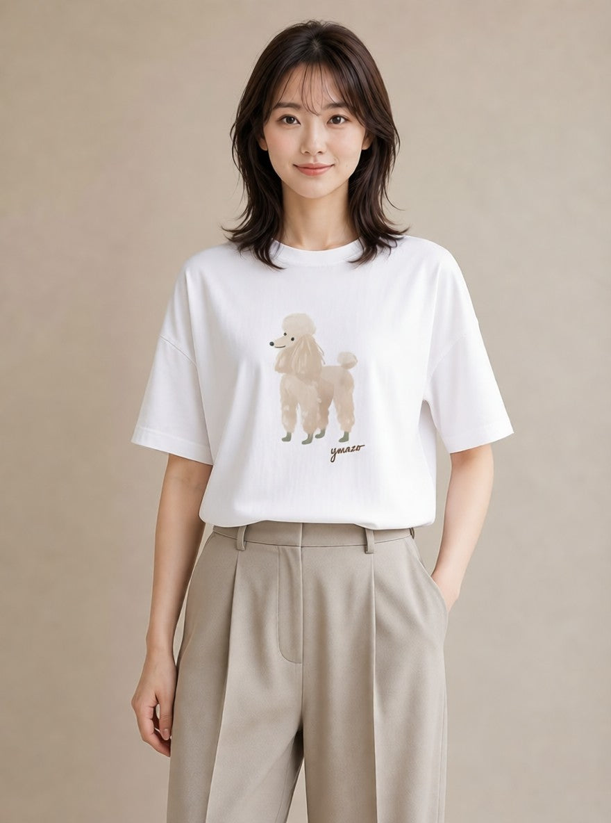 デザインTシャツ レディース トイプードル プードル 犬 いぬ イラスト 旅行コーデ 秋コーデ おしゃれギフト 白T