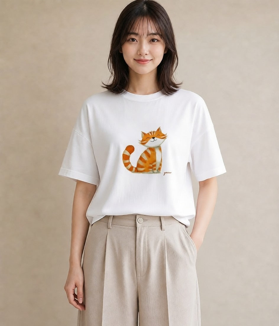 グラフィックTシャツ レディース キジトラ 猫 ねこ イラスト 韓国風 敬老の日 ホワイトデー 白T
