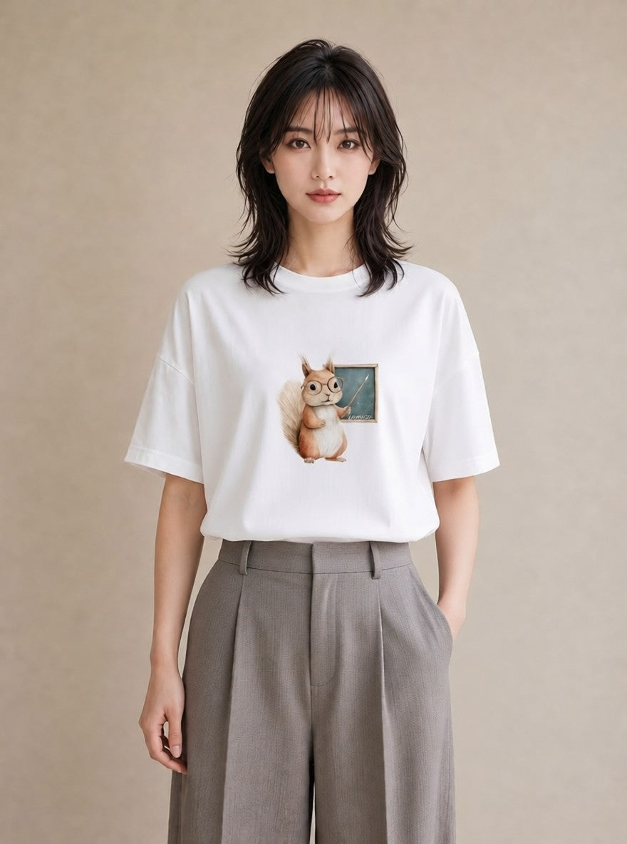 Tシャツ レディース シマリス ペット 動物 イラスト ナチュラル 綿100 デート 白T