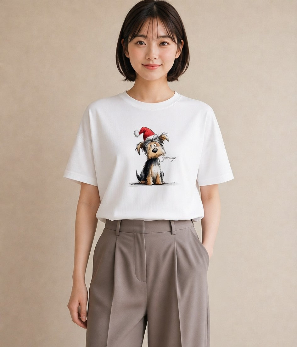 Tシャツ レディース ヨークシャーテリア 犬 いぬ イラスト ラフカジュアル ミセス 春コーデ 白T