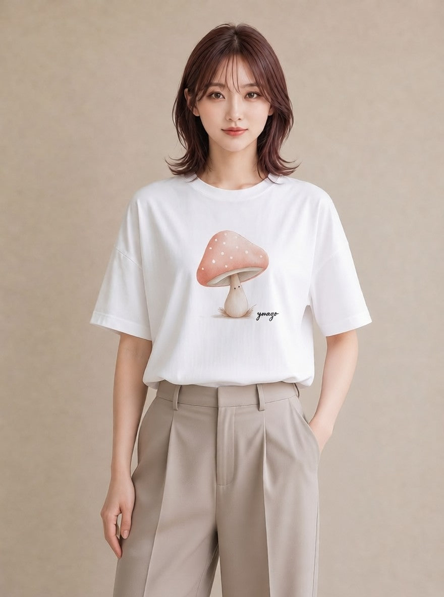 半袖Tシャツ レディース きのこ 植物 ボタニカル イラスト ギフト 母の日 白T