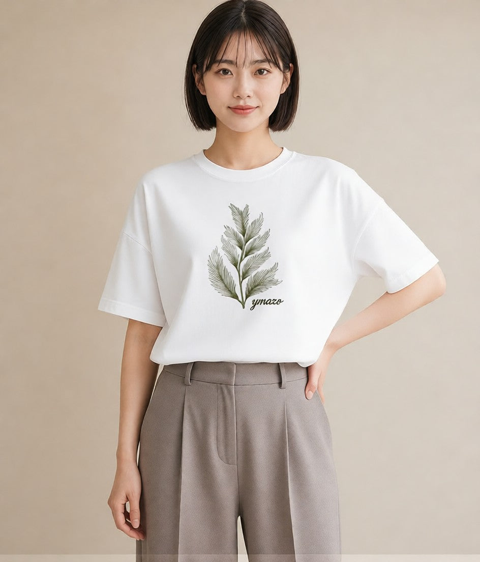 プリントTシャツ レディース シダ 植物 ボタニカル イラスト ラフ 母の日 ビーチ 白T