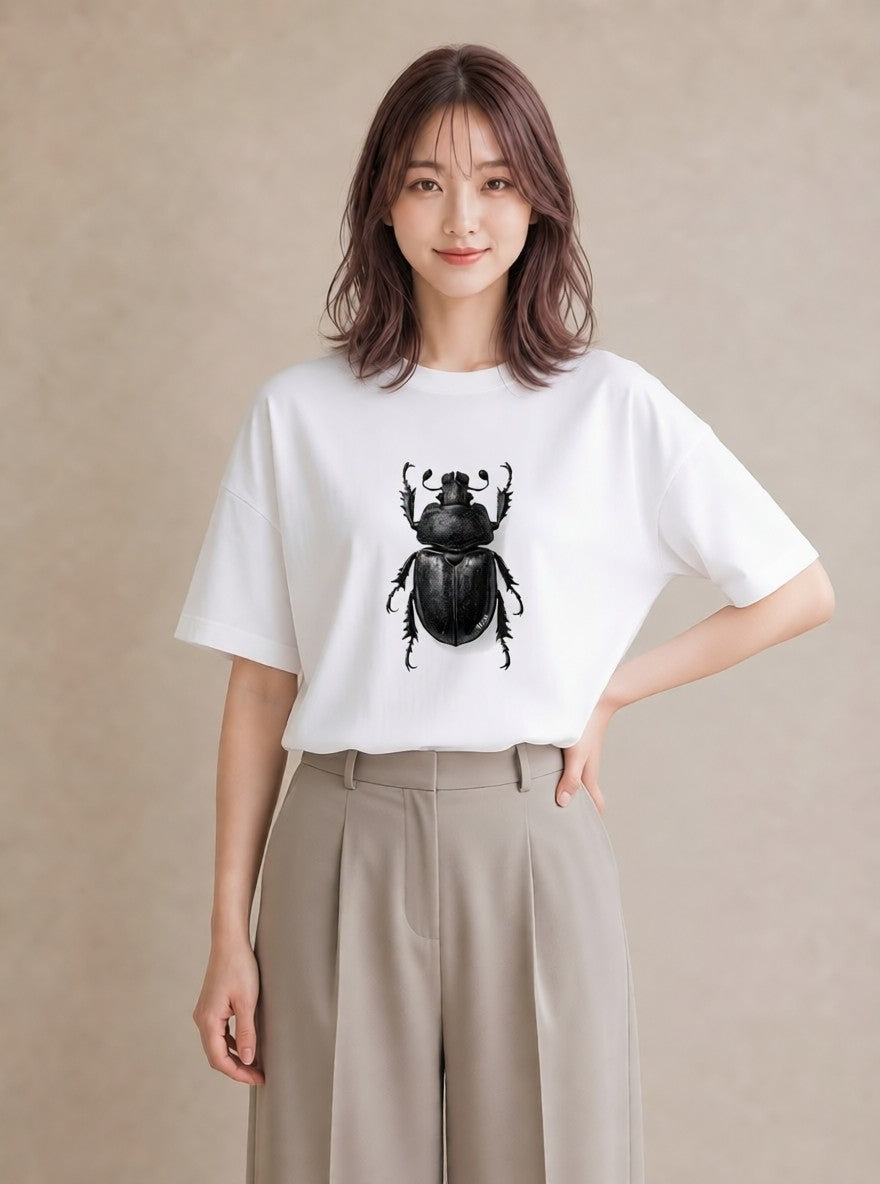 Tシャツ レディース カブトムシ 昆虫 虫 イラスト 普段使い 買い物 夏コーデ 白T