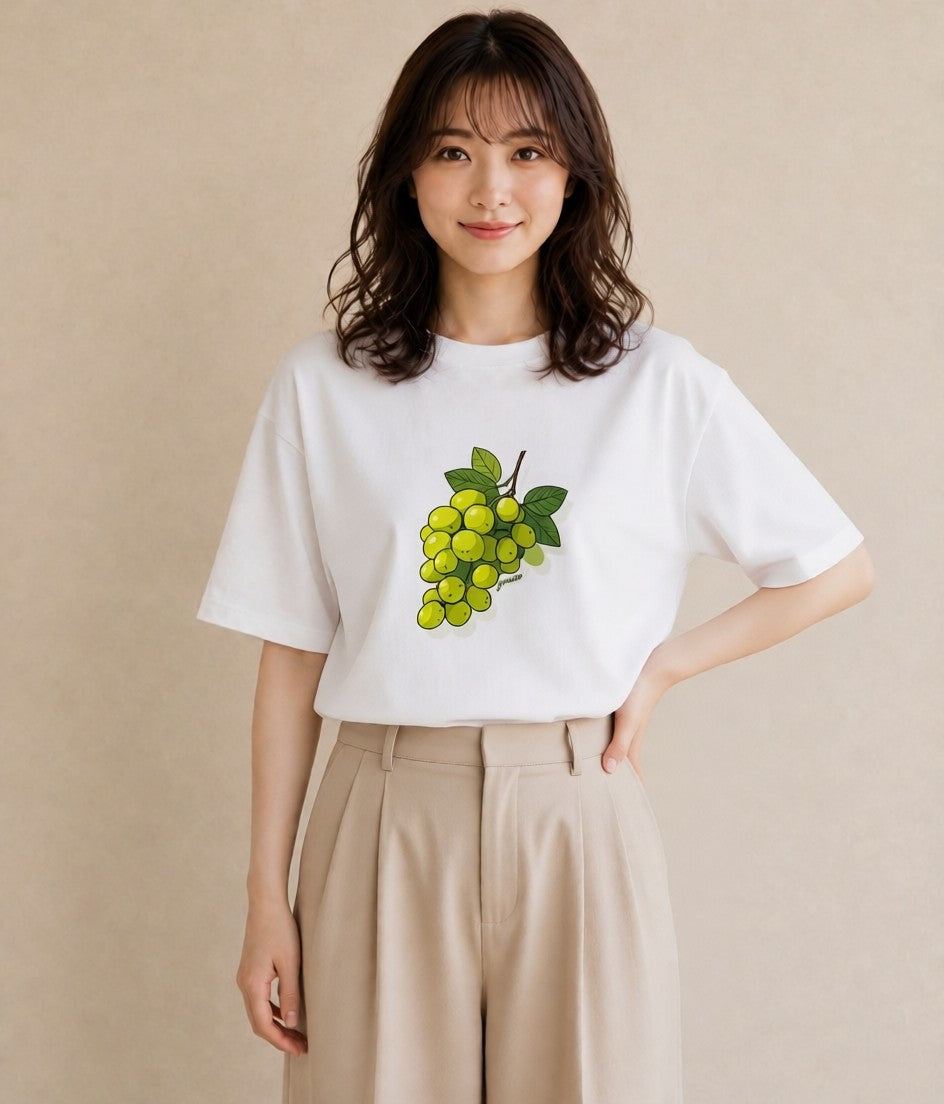 グラフィックTシャツ レディース ぶどう 葡萄 食べ物 フード イラスト フェミニン 旅行 母娘コーデ 白T