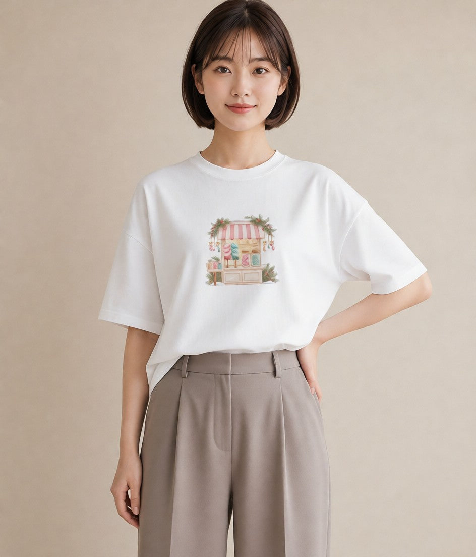 半袖Tシャツ レディース キャンディ 食べ物 フード イラスト 休日コーデ 母の日 ビーチ 白T