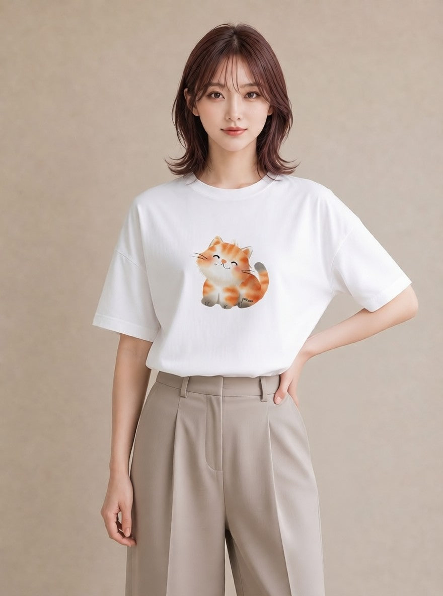 半袖Tシャツ レディース ラグドール 猫 ねこ イラスト レトロ 旅行用 海 白T