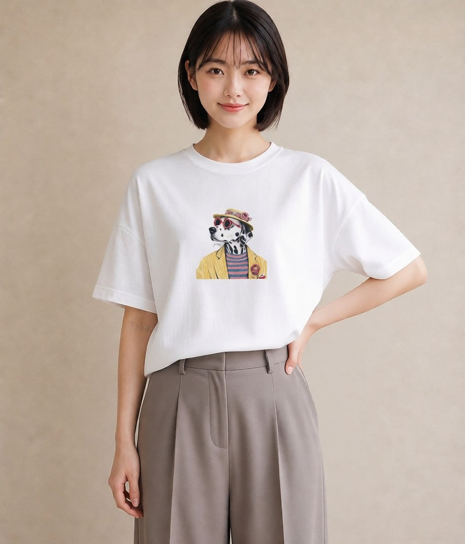 グラフィックTシャツ レディース ダルメシアン 犬 いぬ イラスト 個性的 友達ギフト 部屋着 白T