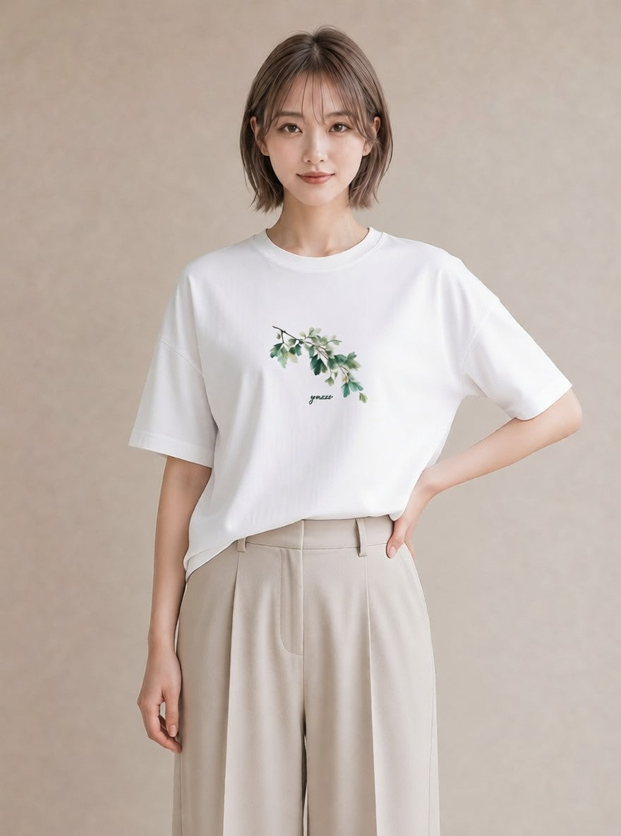 デザインTシャツ レディース つる 植物 ボタニカル イラスト シック 旅行 母娘コーデ 白T