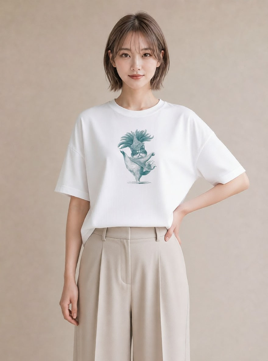 デザインTシャツ レディース エキゾチックショートヘア 猫 ねこ イラスト ポップ 送別ギフト 通勤 白T