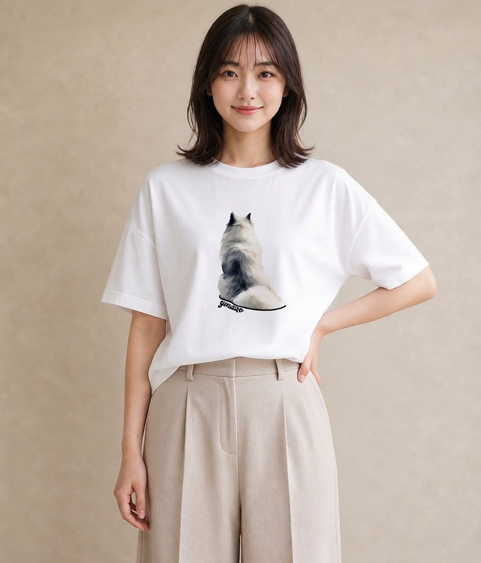 グラフィックTシャツ レディース サモエド 犬 いぬ イラスト ミニマル 部屋着 女性向けギフト 白T