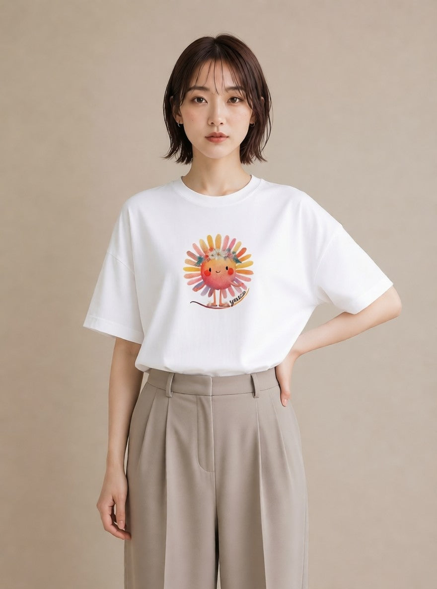 半袖Tシャツ レディース 太陽 星空 宇宙 イラスト シック 通学 誕生日プレゼント 白T