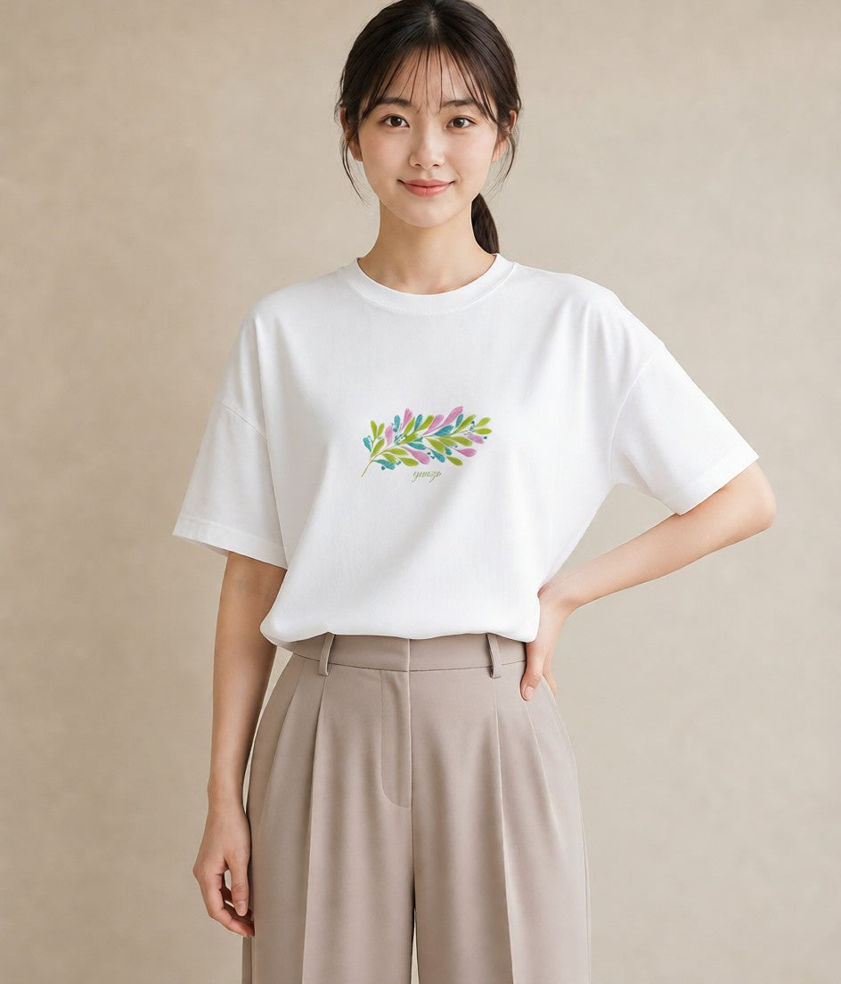 グラフィックTシャツ レディース シダ 植物 ボタニカル イラスト 個性的 デート 帰省 白T