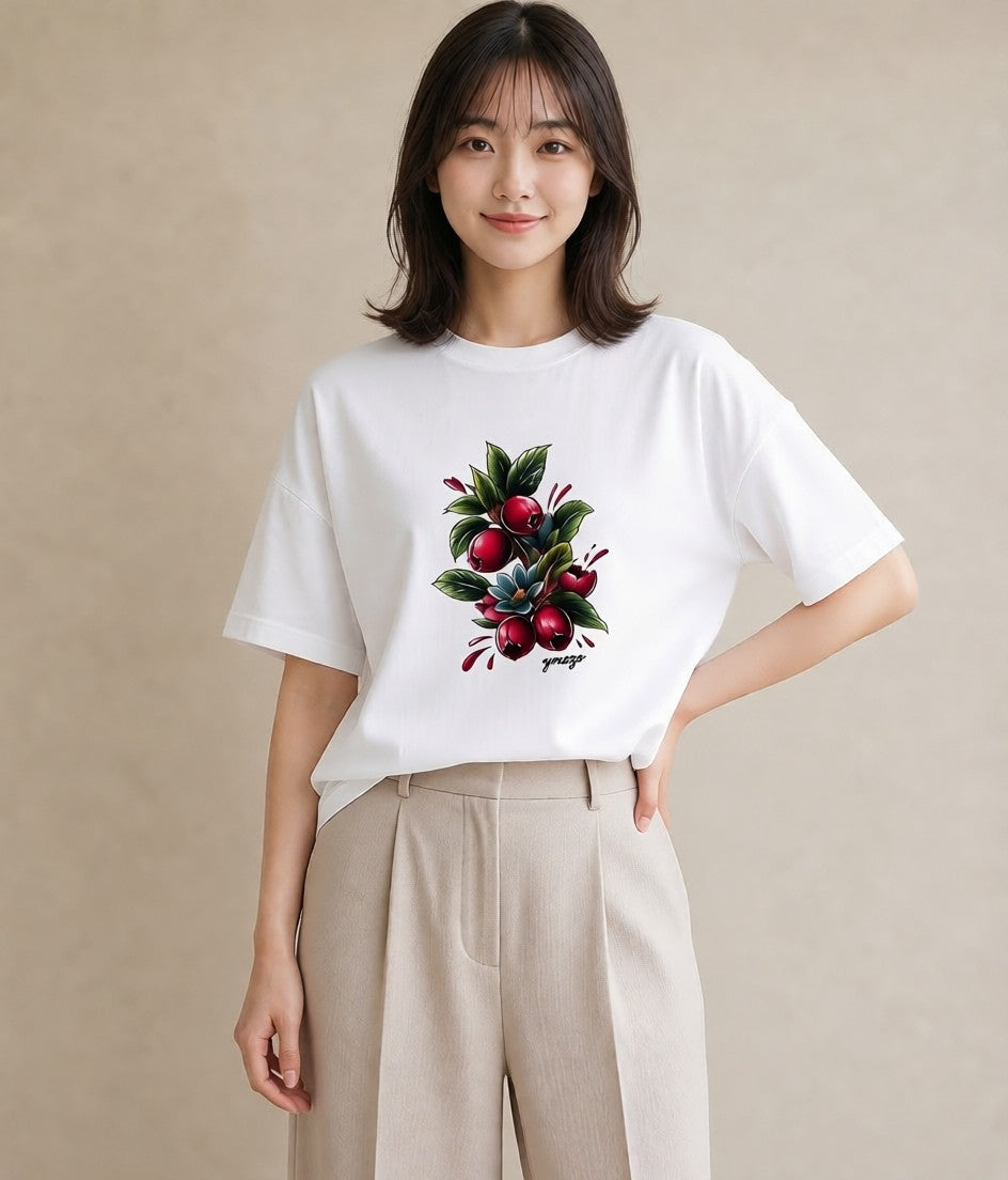 Tシャツ レディース 木の実 植物 ボタニカル イラスト ラフ お出かけ 普段着 白T