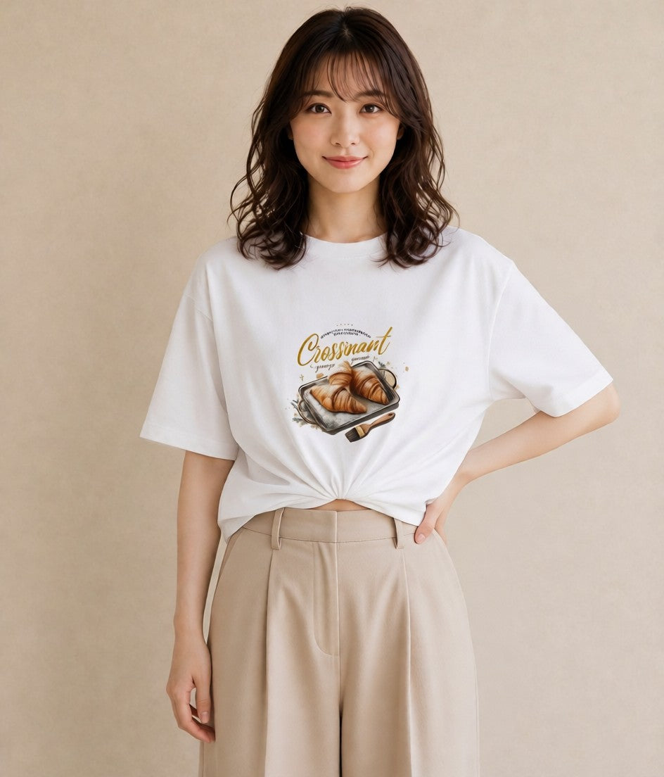デザインTシャツ レディース パン ベーカリー イラスト 可愛い 休日 ペアコーデ 白T