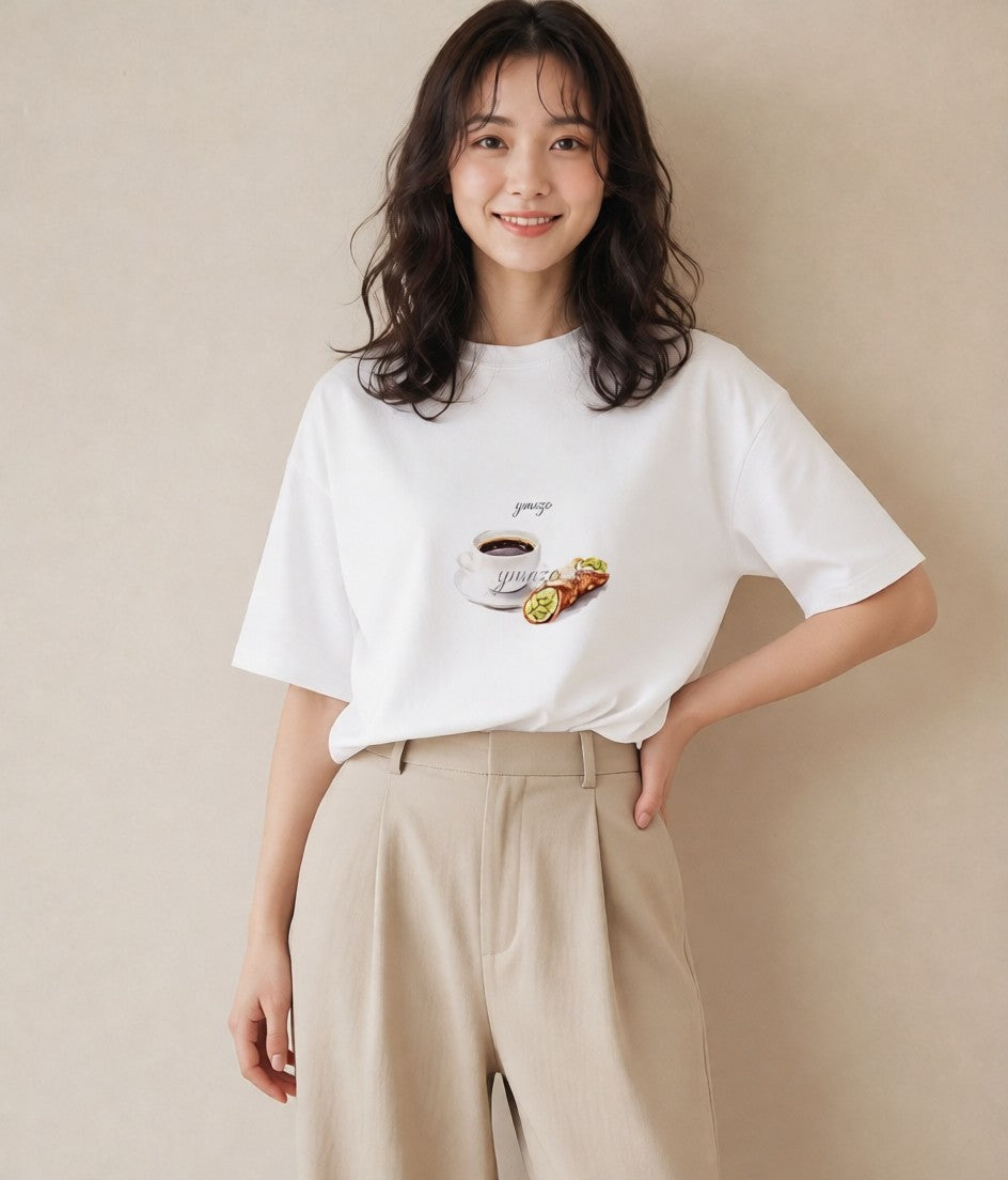 グラフィックTシャツ レディース 食パン 食べ物 フード イラスト 旅行コーデ 在宅 公園 白T
