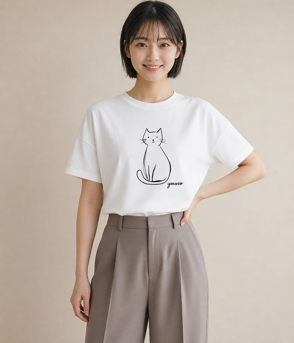 Tシャツ レディース 猫 ねこ ネコ イラスト カジュアル お揃い 親子 白T