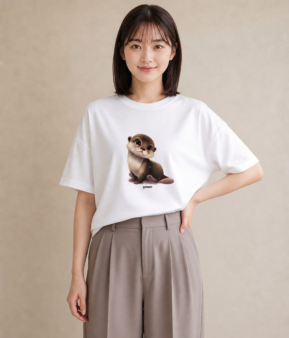 Tシャツ レディース フェレット ペット 動物 イラスト フェミニン 誕生日プレゼント 綿100 白T