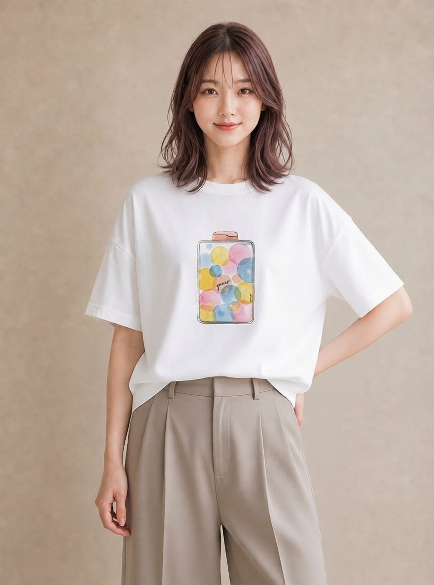 デザインTシャツ レディース クリームソーダ 食べ物 フード イラスト ボタニカル 普段着 週末コーデ 白T