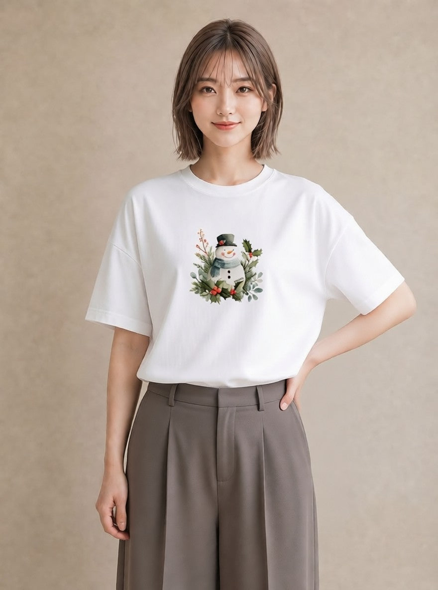 半袖Tシャツ レディース 雪 星空 宇宙 イラスト 個性的 母の日 ビーチ 白T
