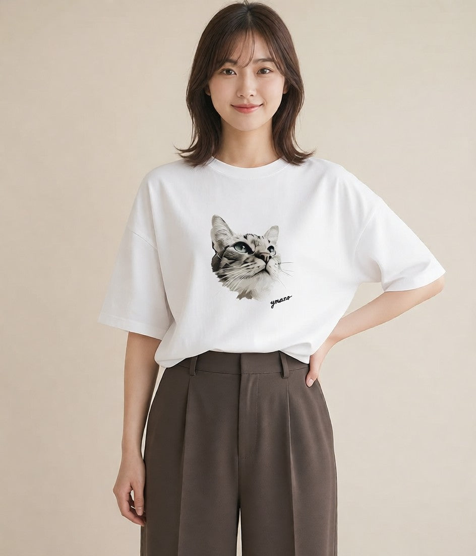 グラフィックTシャツ レディース ラグドール 猫 ねこ イラスト モード 部屋着 女性向けギフト 白T