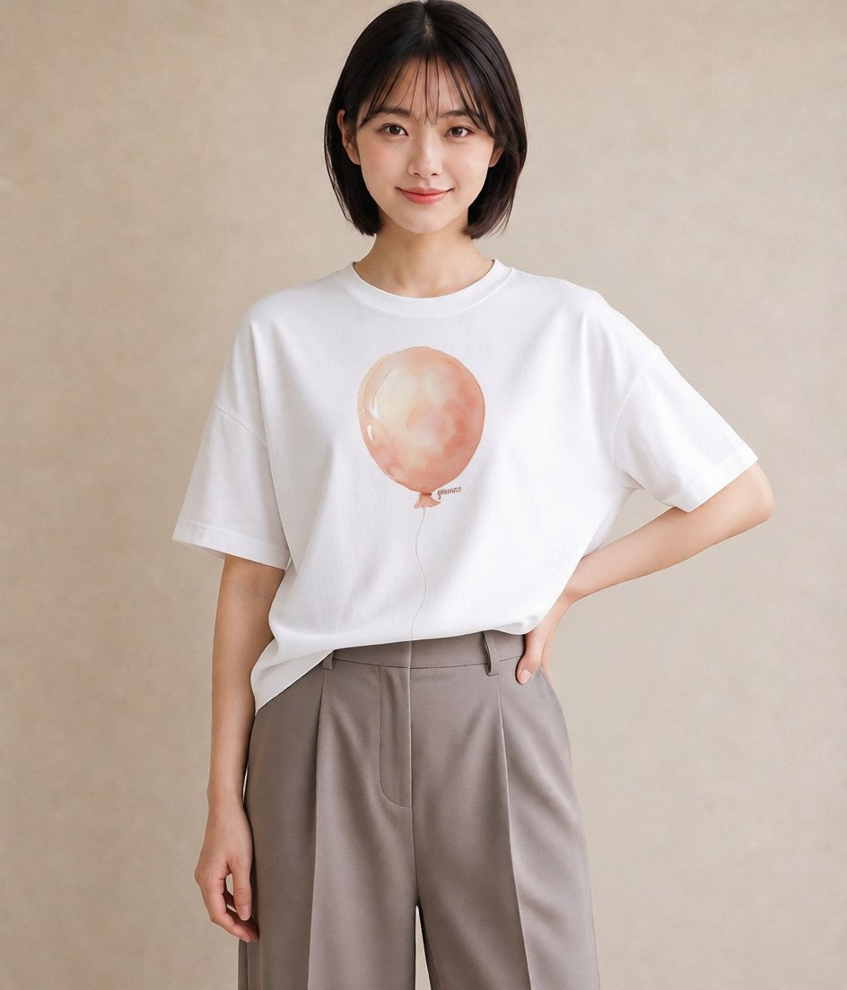 プリントTシャツ レディース 気球 星空 宇宙 イラスト ナチュラル デート 帰省 白T