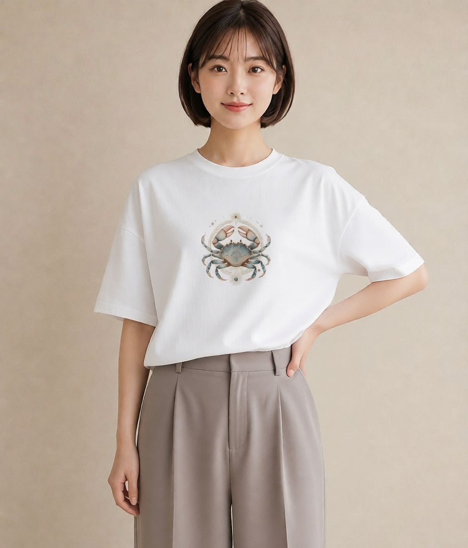 Tシャツ レディース 山羊座 星空 宇宙 イラスト こなれ感 20代 カジュアルコーデ 白T