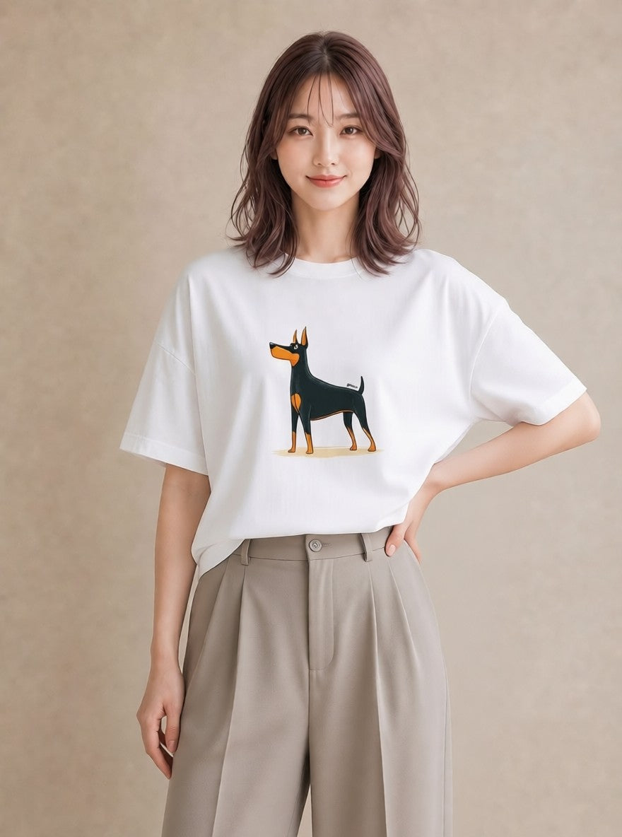 グラフィックTシャツ レディース ロングコートチワワ 犬 いぬ イラスト こなれ感 在宅 公園 白T