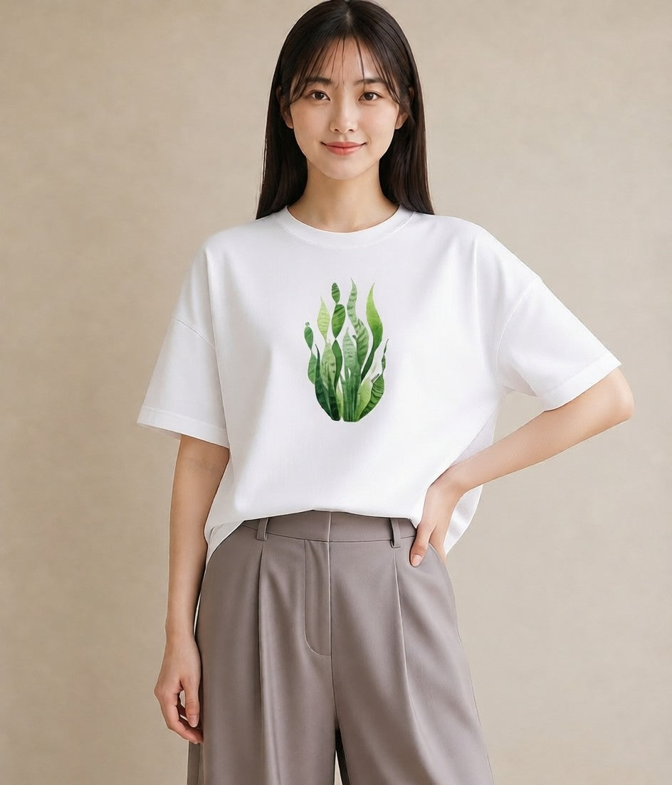 デザインTシャツ レディース 芝生 植物 ボタニカル イラスト ニュアンス 散歩 お出かけ 白T