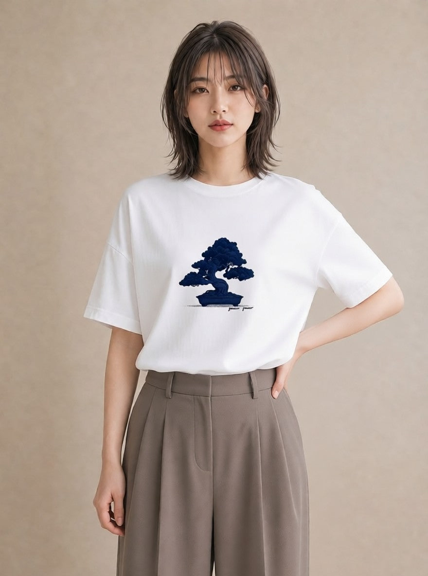 プリントTシャツ レディース 盆栽 植物 ボタニカル イラスト ゆるかわ 買い物 夏コーデ 白T