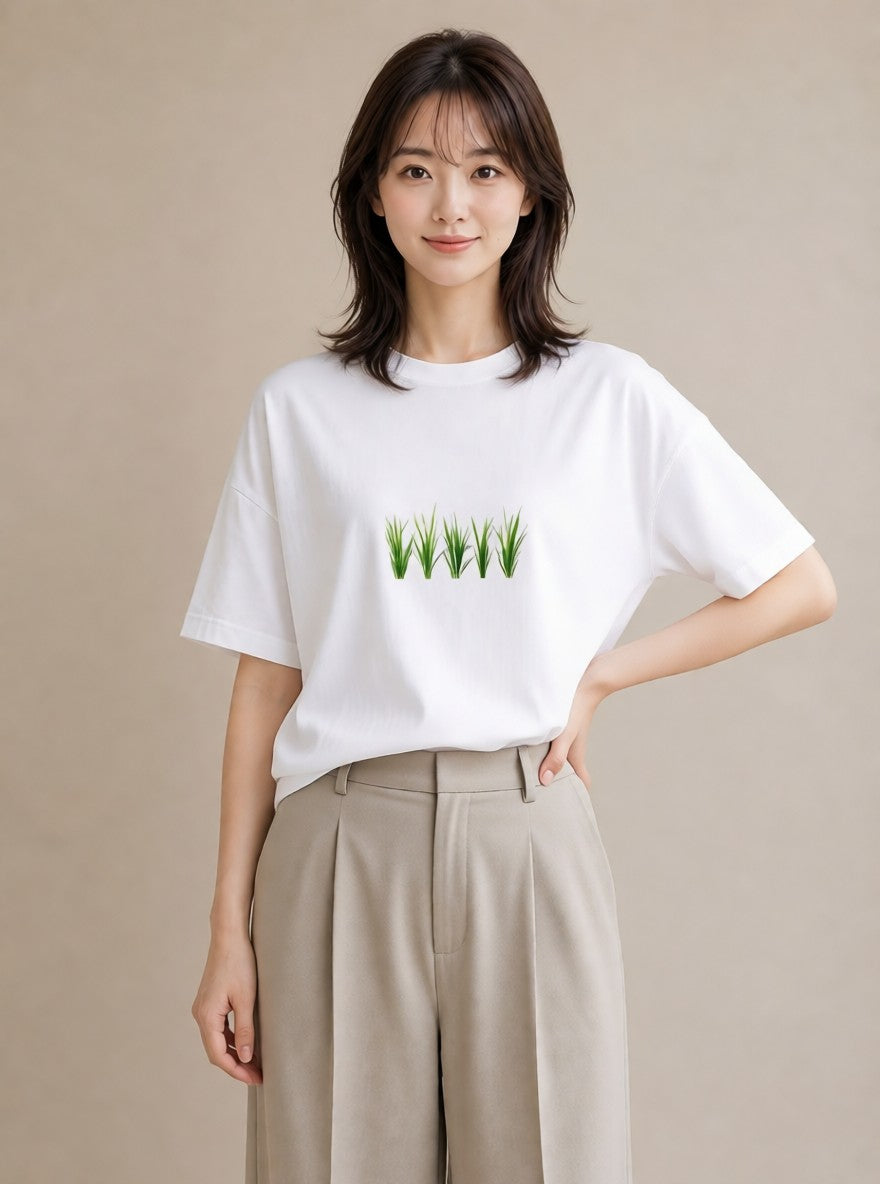 デザインTシャツ レディース 芝生 植物 ボタニカル イラスト ヴィンテージ風 ギフト 母の日 白T