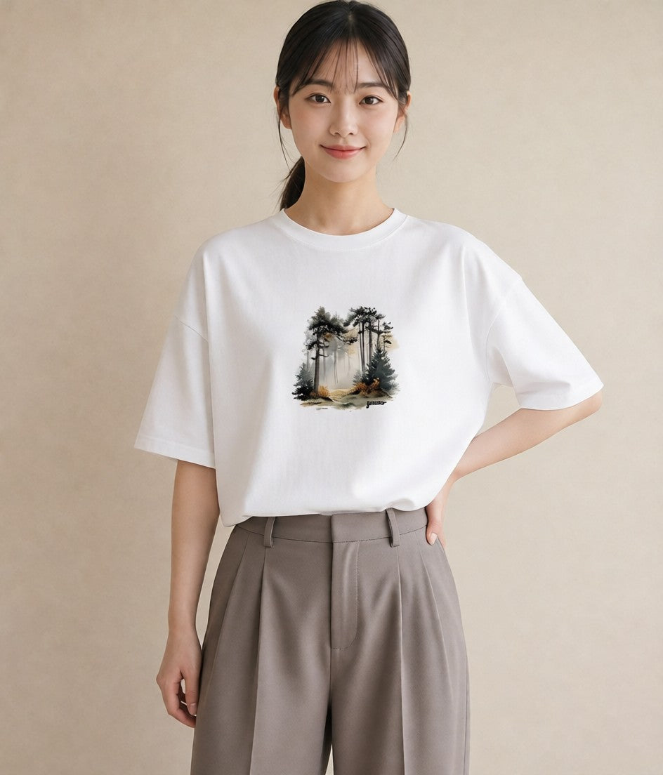 Tシャツ レディース 雨上がりの小道 雨上がり 小道 ナチュラル アンティーク イラスト 可愛い 春コーデ 姉妹 白T