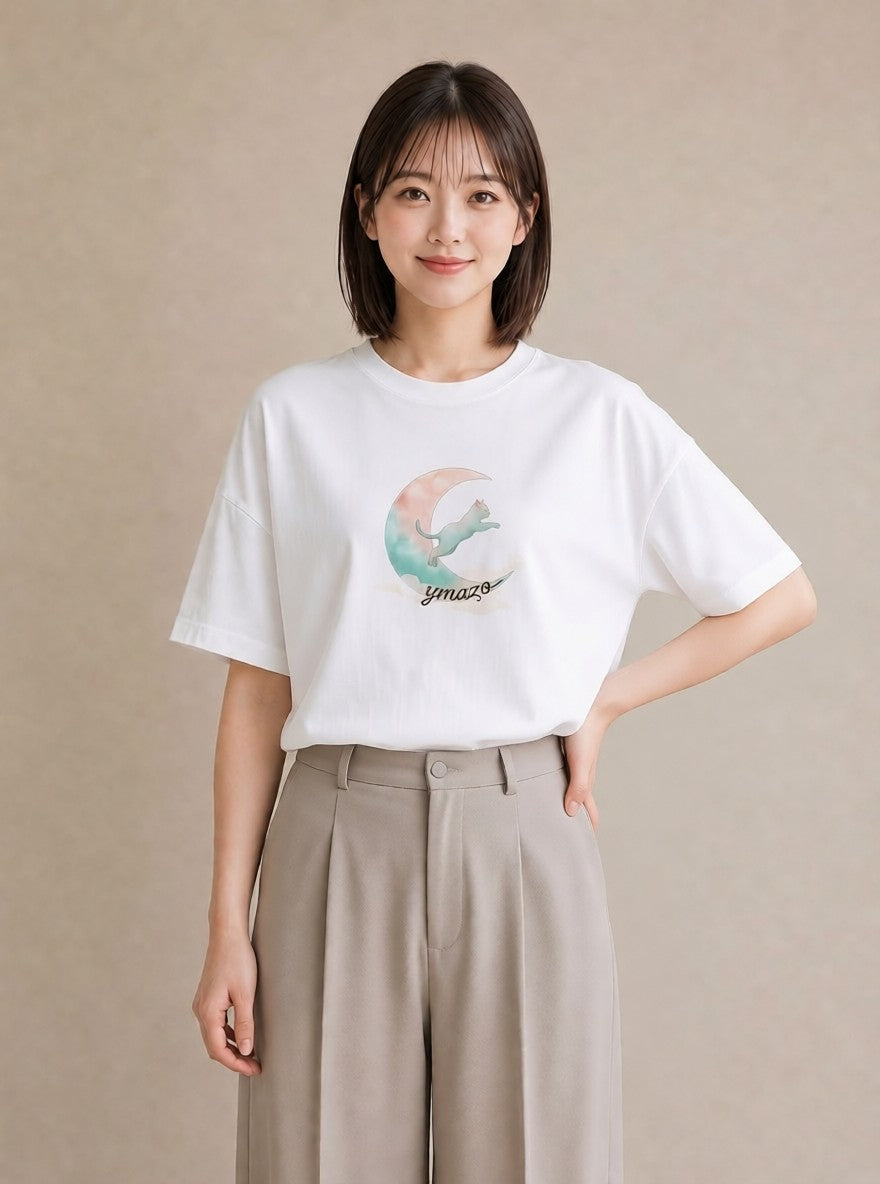 グラフィックTシャツ レディース しっぽ 猫 ねこ イラスト ヴィンテージ風 ギフト 母の日 白T