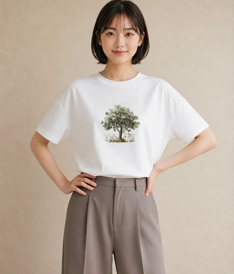 グラフィックTシャツ レディース 実り 植物 ボタニカル イラスト 北欧風 ミセス 春コーデ 白T
