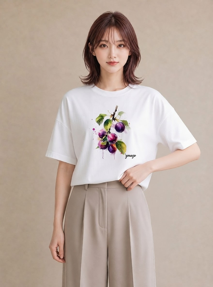 グラフィックTシャツ レディース ぶどう 葡萄 食べ物 フード イラスト 上品 旅行 母娘コーデ 白T