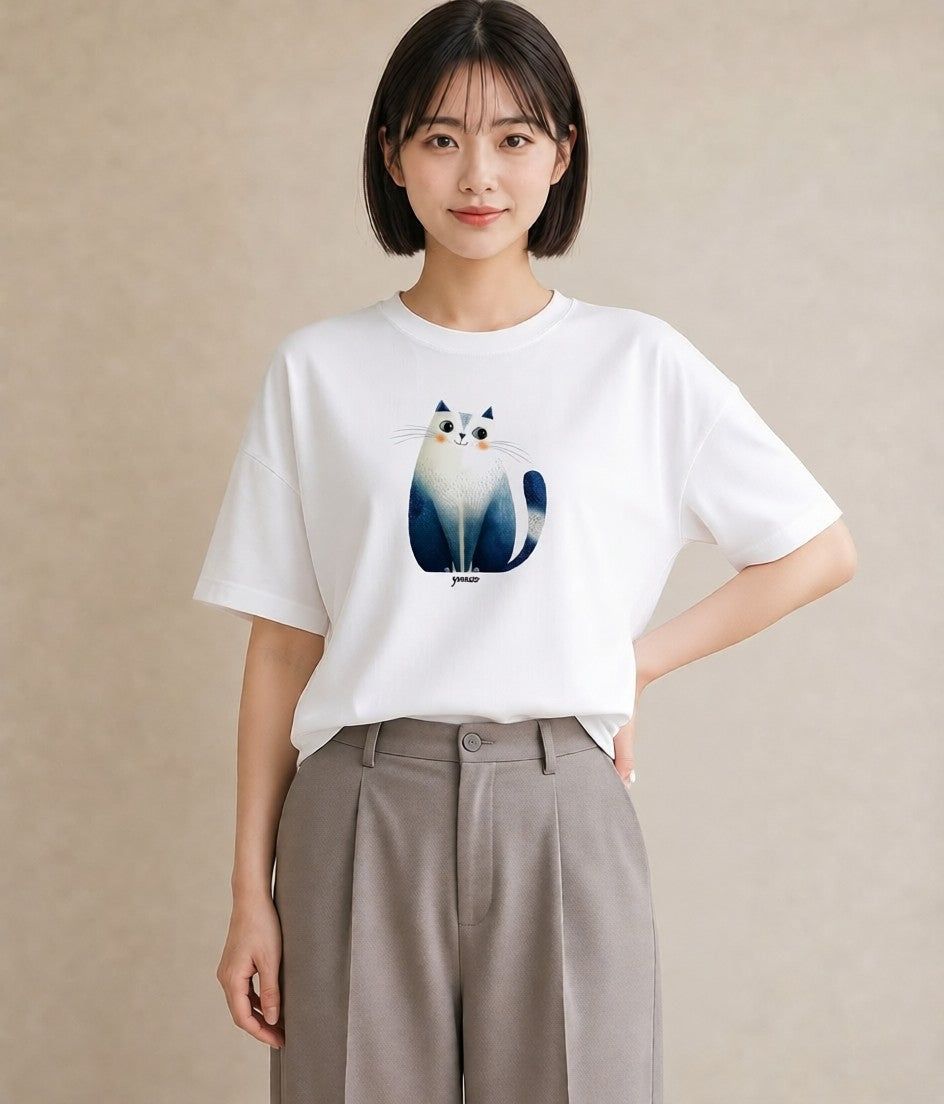 グラフィックTシャツ レディース スコティッシュフォールド 猫 ねこ イラスト ボタニカル 綿100 デート 白T
