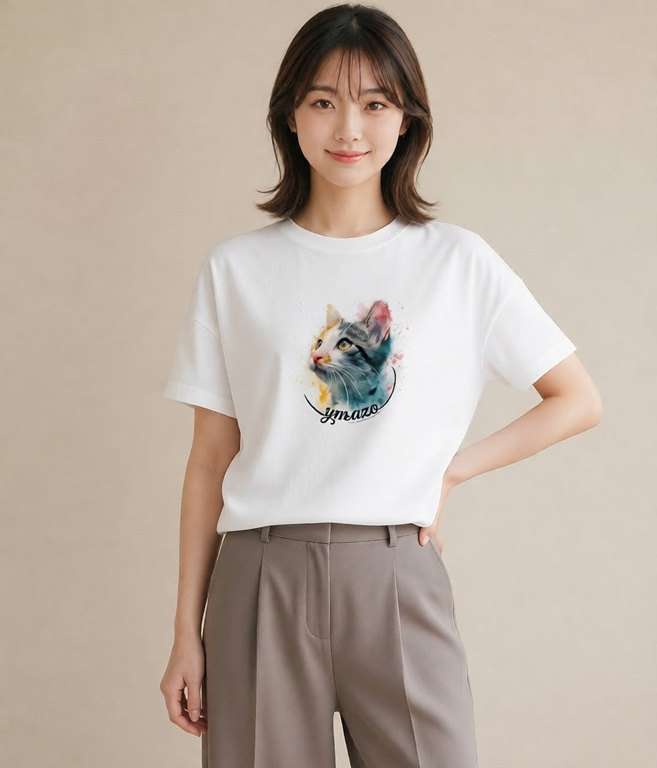 プリントTシャツ レディース 愛猫 猫 ねこ イラスト カフェコーデ 母娘コーデ 自分用 白T