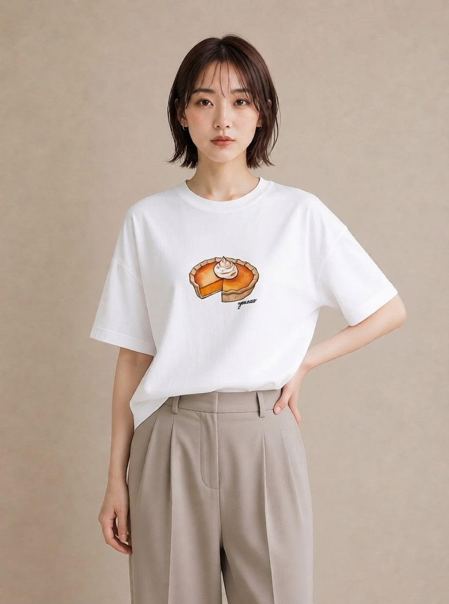 デザインTシャツ レディース どら焼き 食べ物 フード イラスト 北欧風 自分用 ルームウェア 白T