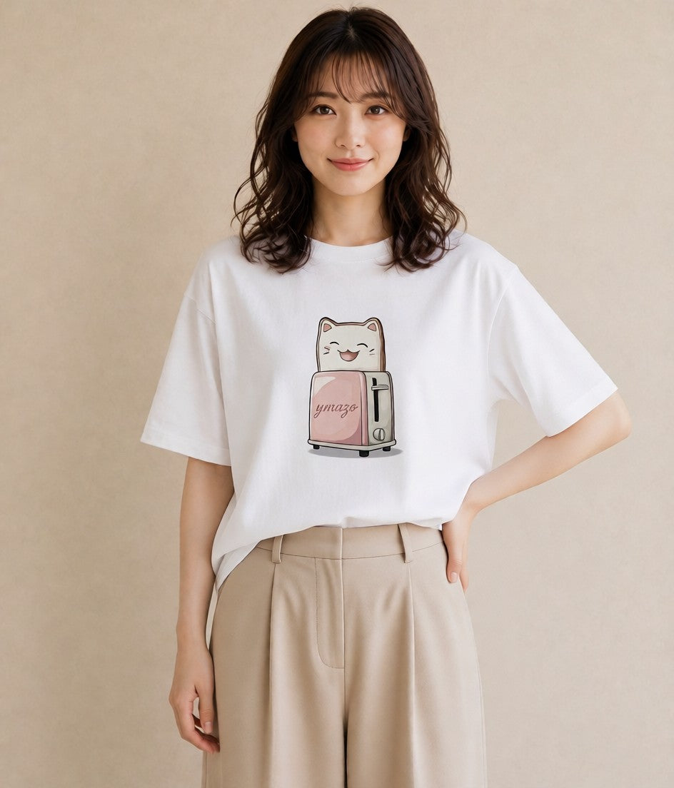 プリントTシャツ レディース 食パン 食べ物 フード イラスト ポップ 帰省 ラフ 白T