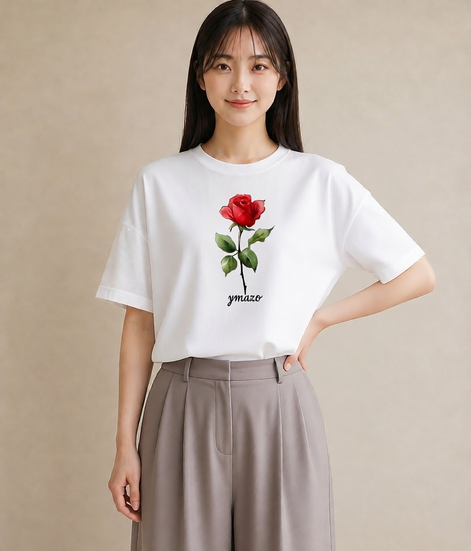 Tシャツ レディース バラ 薔薇 ローズ 花 花柄 イラスト 線画 クリスマス 旅行 白T