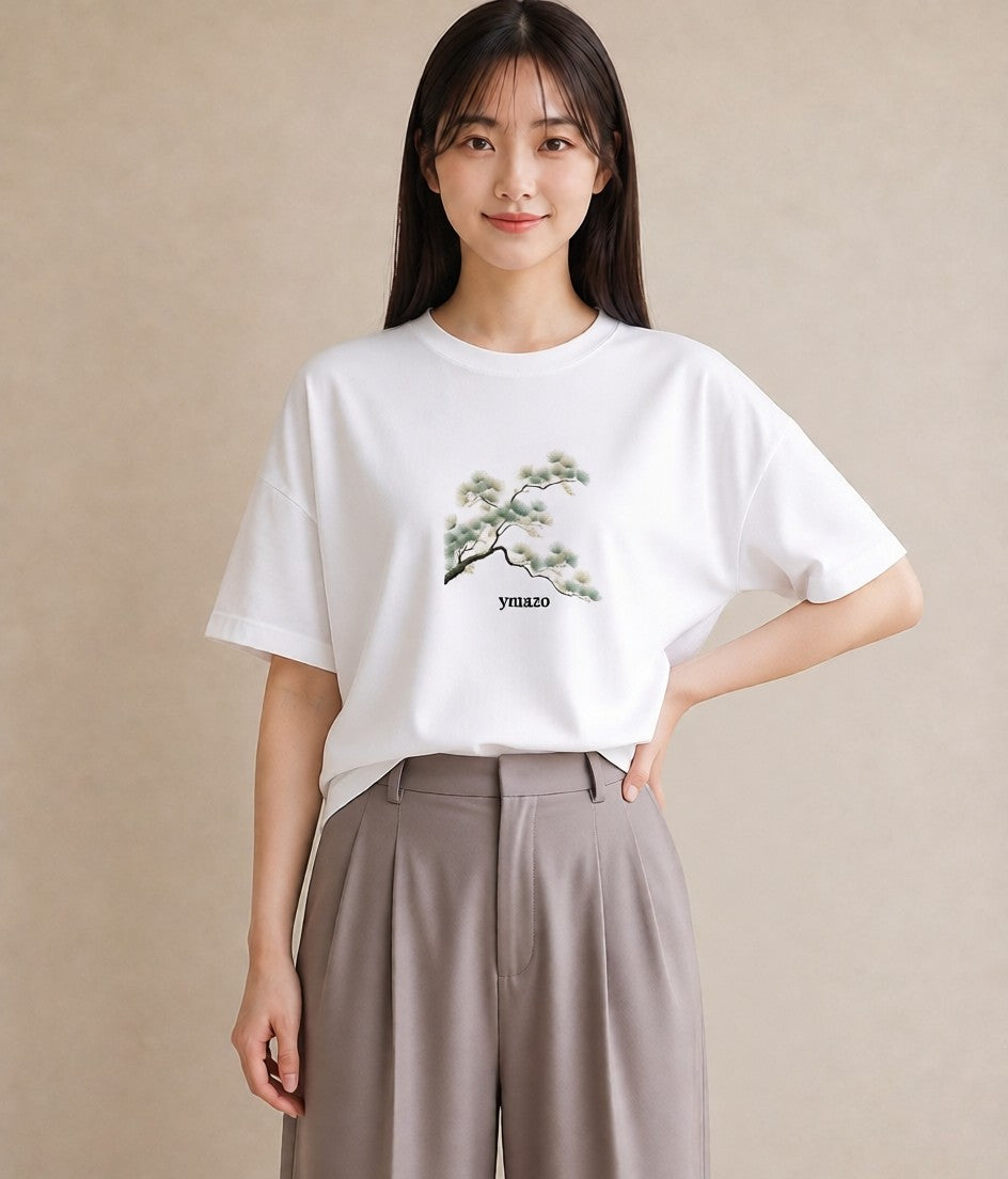 半袖Tシャツ レディース 盆栽 植物 ボタニカル イラスト 部屋着 女性向けギフト 白T