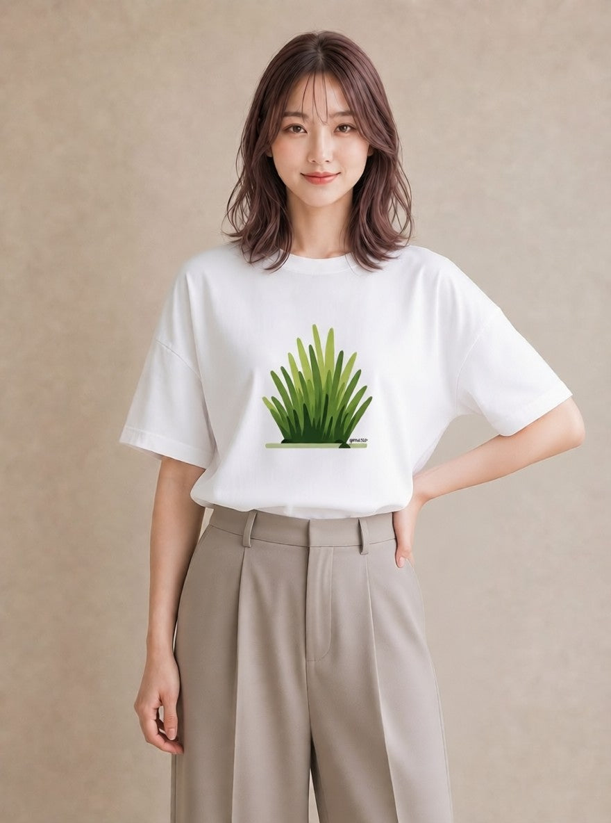 デザインTシャツ レディース 芝生 植物 ボタニカル イラスト モード 海 カフェ巡り 白T
