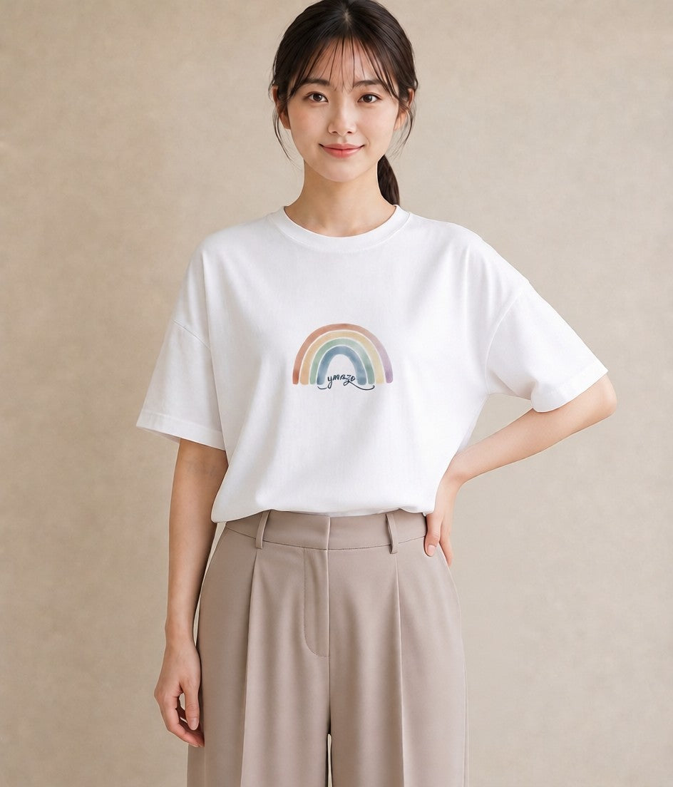 半袖Tシャツ レディース 虹 星空 宇宙 イラスト ミニマル 夏コーデ 通学 白T