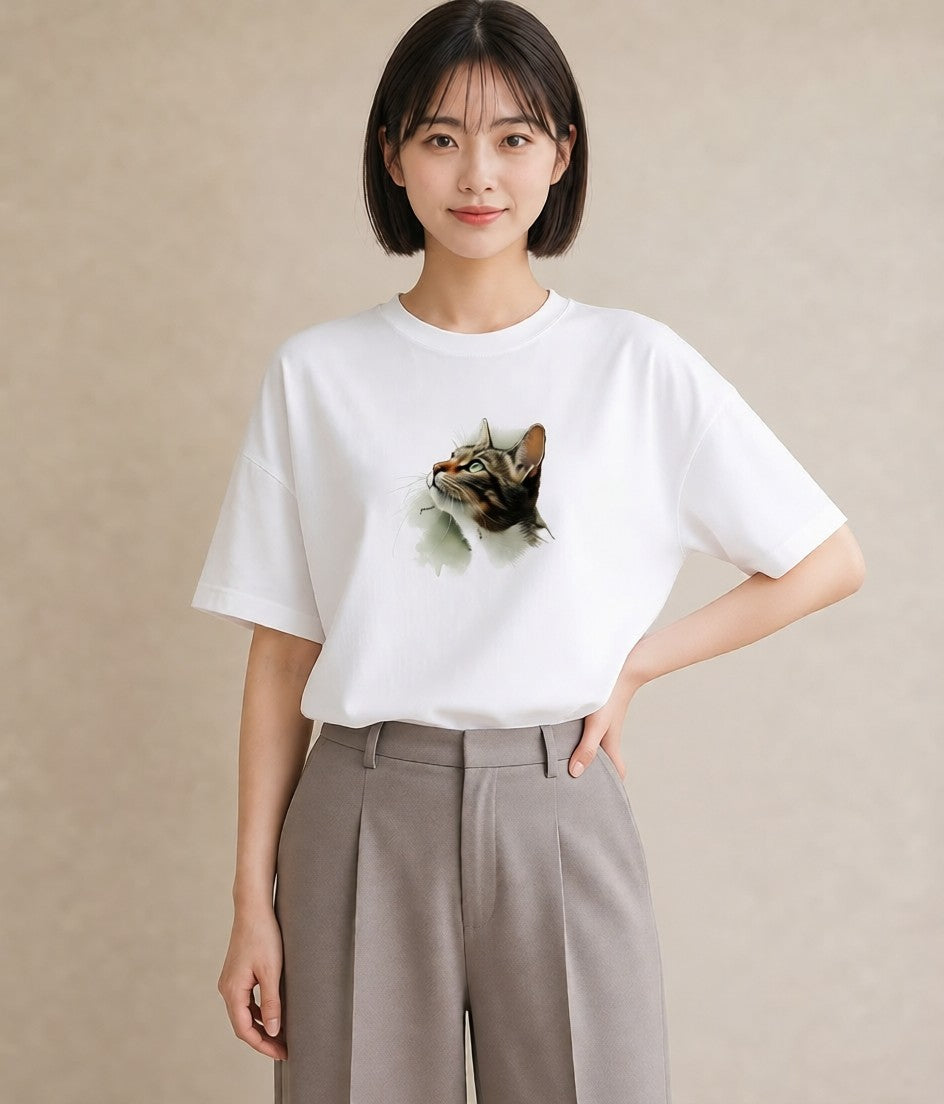 プリントTシャツ レディース 猫 ねこ イラスト 上品 おしゃれギフト 社会人 白T