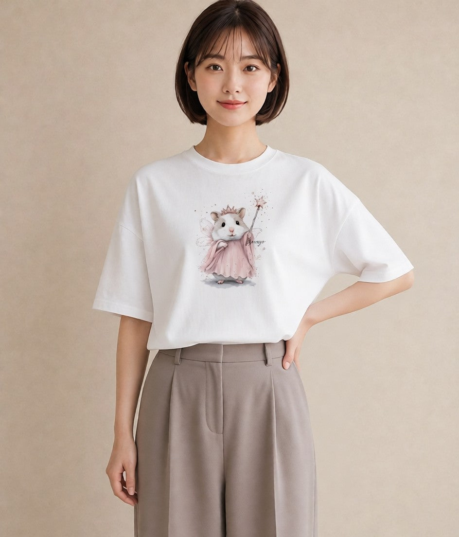 Tシャツ レディース ゴールデンハムスター ペット 動物 イラスト 休日コーデ 通勤 在宅 白T