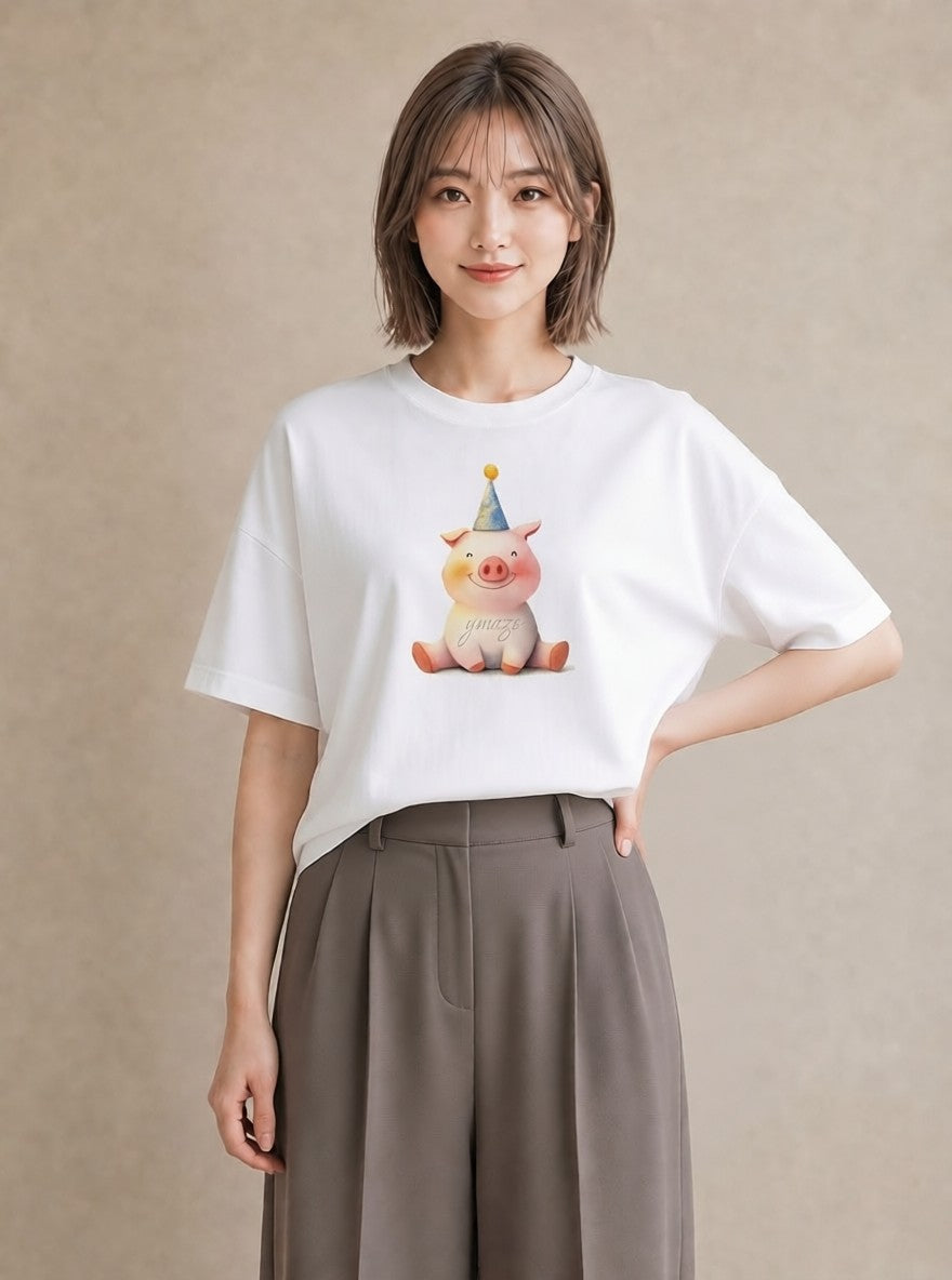 プリントTシャツ レディース カバ 動物 アニマル イラスト ゆるかわ ホワイトデー 春服 白T